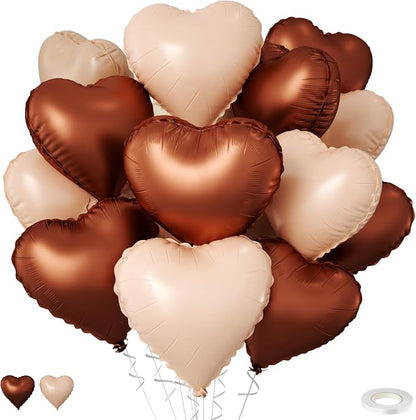 Cream Brown Beige Heart Balloons, Coffee Apricot Helium Balloon by FEYG
