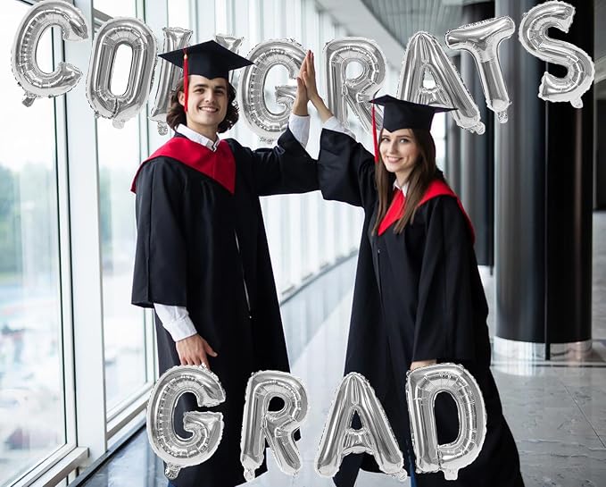 16 Inch Silver Congrats Grad Banner Balloons, Graduation Decorations 2026 - Image 3