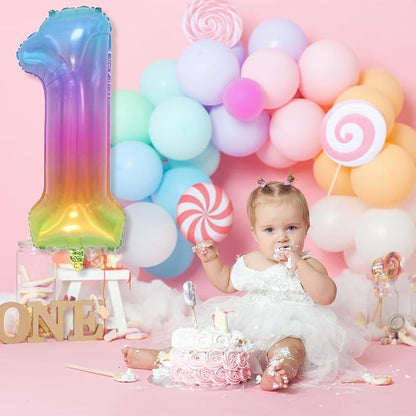 Big Number 1 Balloons, Rainbow Multicolor Foil 1 Balloon Numbers 40 Inch - Image 5