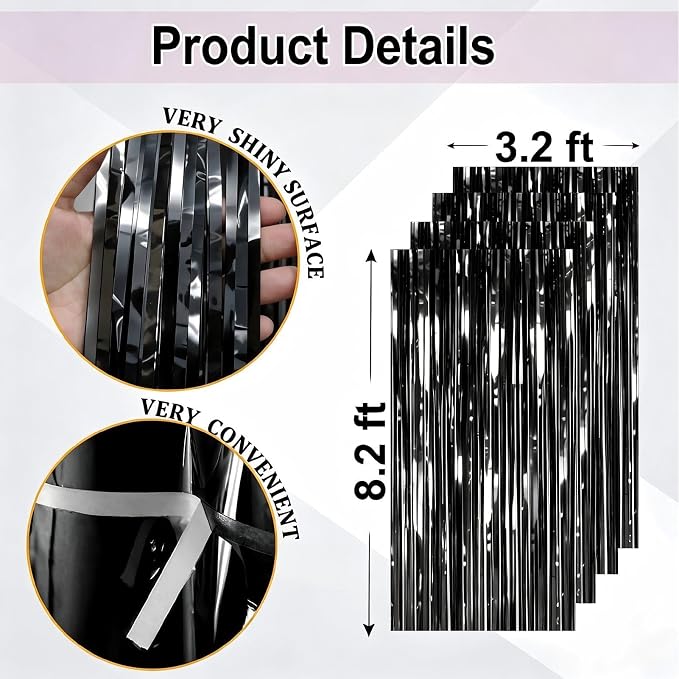 Black Foil Fringe Curtain - Image 2