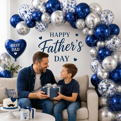 Navy Blue and Silver Balloons, 12 Inch Dark Midnight Blue Metallic Silver Latex - Image 8