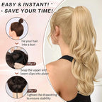 Blonde Ponytail Extension, 20 Inch Drawstring Ponytail Extension for Women Long Blonde Wavy Layered Pony Tails Hair Extensions Synthetic Clip in Ponytail Hairpiece for Women(27/613)