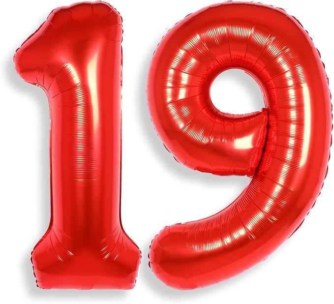 AULE 40 Inch Red 19 Balloon Number Foil 0-9 Birthday Big Numbers | Birthday by AULE
