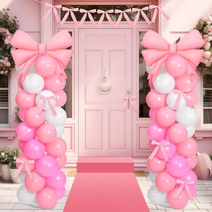 2 Sets Christmas Decor Bow Theme Balloon Column Stand Kit Decorations Bow - Image 5