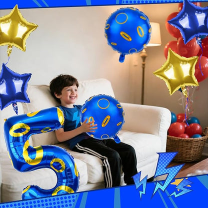 40 Inch Blue and Golden Ring Themed Number Balloon, Number Block Foil Number 5 - Image 6