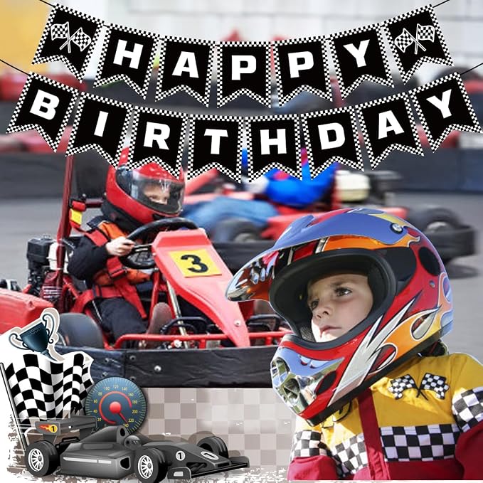 MEETINGU Race Car Happy Birthday Banner, Race Car Birthday Party Decorations - Image 4