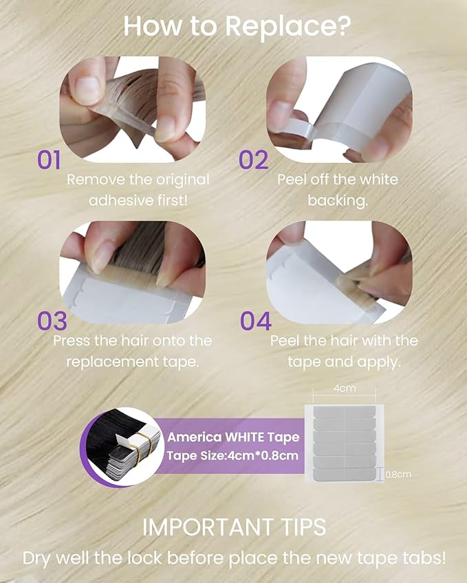 LaaVoo Tape in Hair Extensions Human Hair Blonde Real Hair Tape in Extensions #613 Bleach Blonde Human Hair 24 Inch 40pcs/100g
