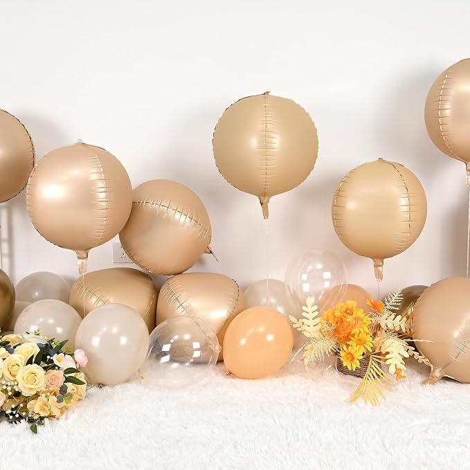 Cream Round Foil Balloons 9 pcs, Apricot Beige Giant 4D Round Balloons 22 Inch - Image 4