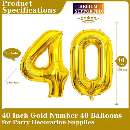 Gold 40 Number Balloons, 40 Inch Giant Number 40 Balloons Foil Mylar Helium - Image 2
