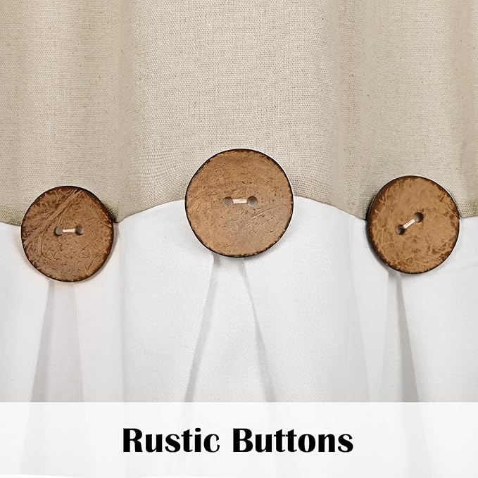 Farmhouse Valance Curtains, Boho Cotton Linen Kitchen Valance, Rustic Button - Image 4