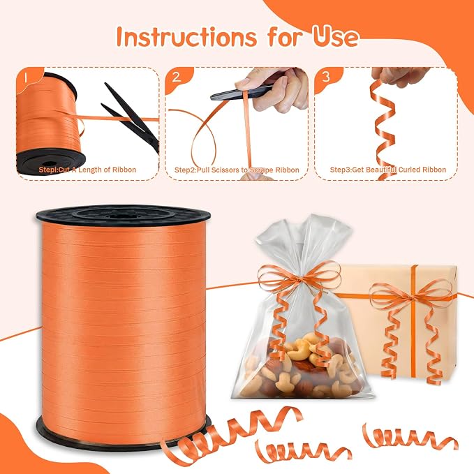 500 Yards Curling Ribbon， Orange Balloon String Ribbon，for Gift Wrapping，Party - Image 3