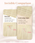 GOO GOO Invisi Edge Tape in Hair Extensions Human Hair, 60A Platinum Blonde 20pcs 22inch 50g, Virgin Remy Hair, Seamless Injected Tape, Natural Look
