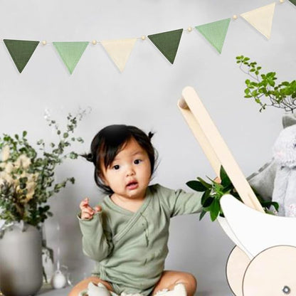2 Sets of Sage Green Wood Beads Pennant Banner 20Pcs Flags Nursery Garland - Image 5