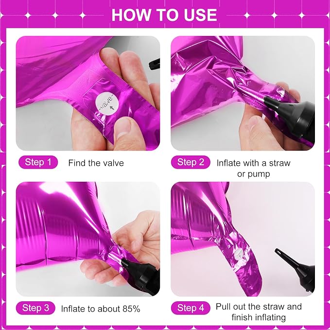 Hot Pink Square Foil Balloons 25 Pcs Metallic Hot Pink Balloons Wall Backdrop - Image 2