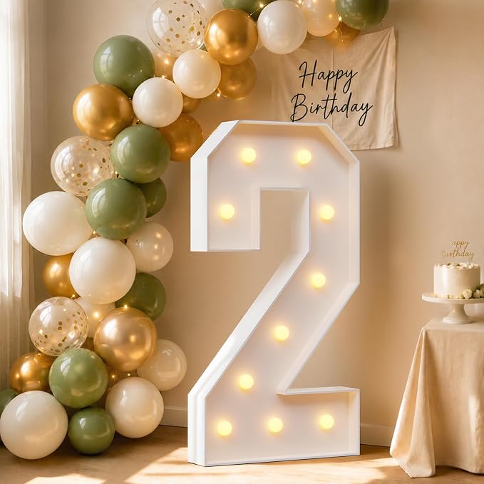 4FT Light Up Marquee Number 2 Warm White Light | Party Decor by Letsmakeitimpressive