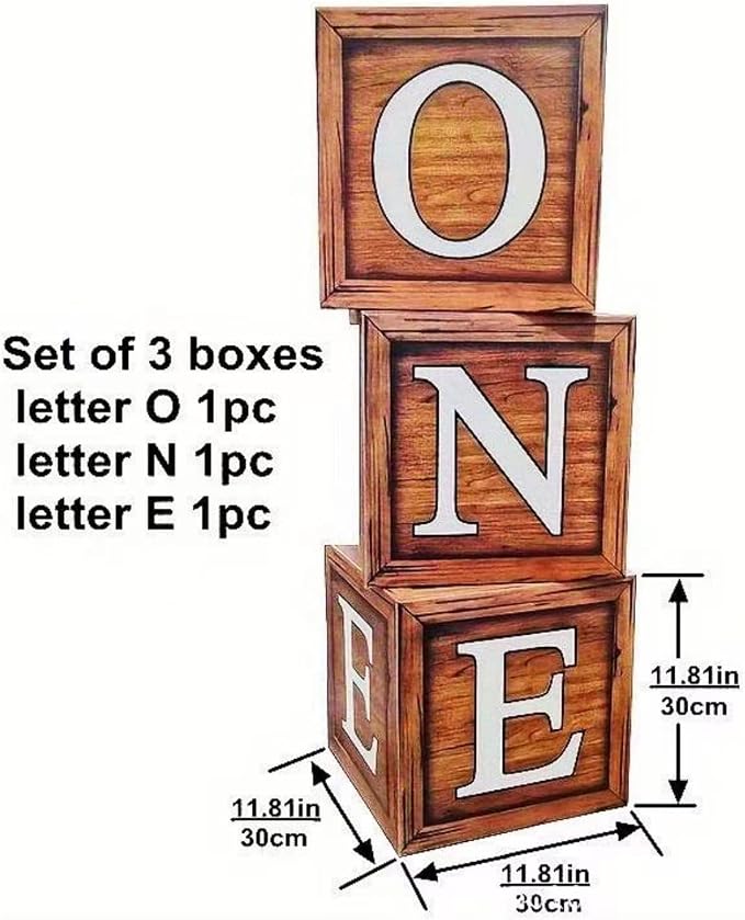 One Boxes for 1st Birthday Wood Grain, One Balloon Box, Baby Girl 1 Year Old - Image 4