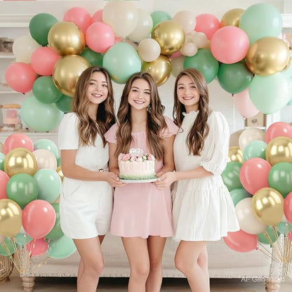 Zesliwy Sage Green Pink Gold Balloons, Party Decor | Mint Green Sand White Gold - Image 7