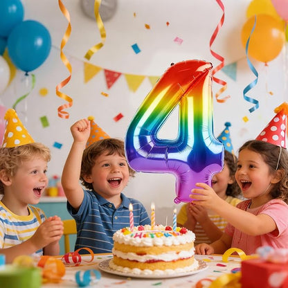 40 Inch Number 4 Balloons for 4th Birthday Party Decorations, 0-100 Rainbow - Image 2