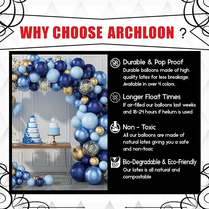 Archloon Blue Balloon Arch Kit, Macaron blue Balloons and Gold Confetti - Image 8