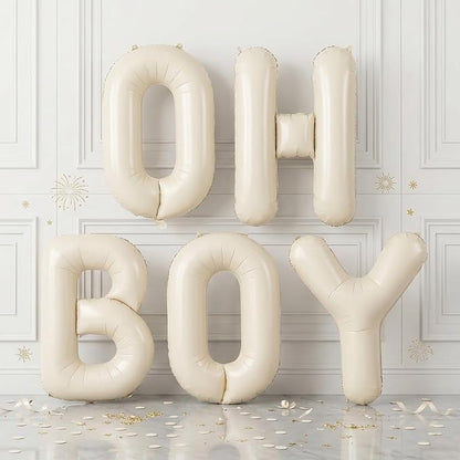 40 Inch Beige Oh Boy Balloons, Large Cream White OH BOY Balloon Letters by BIAPIAN