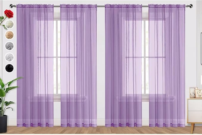 SpaceDresser Lavender Sheer Curtains 4 Panels Rod Pocket Semi-Sheer Curtain 54 by SpaceDresser