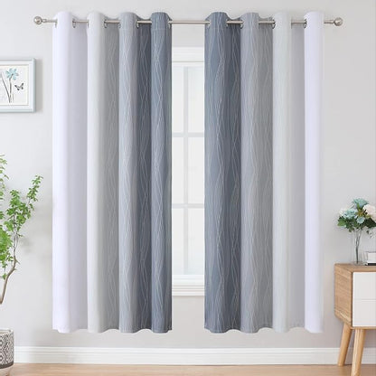 Full Room Darkening Greyish White and Grey Blackout Curtains 72 Inch Length 2 - Image 2