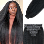 Seamless Kinky Straight Clip in Hair Extensions for Black Women Brazilian Virgin Human Hair Extensions 8Pcs Seamless Clip ins Human Hair with 18Clips Invisible PU Skin Weft 120g 14inch Natural Black