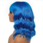 LANICE Blue Wig Short Bob Wigs with Bangs for Women Loose Wavy Hair Shoulder Length Blue Wig Synthetic Colorful Wigs for Cosplay Daily PartyUse(Blue,12inch)