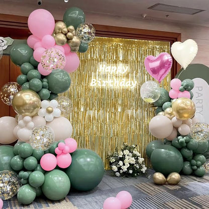 Sage Green Pink White Gold Balloons Garland Arch Kit - Image 6