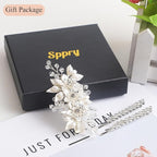Floral Crystal Pearl Alligator Hair Clip and Rhinestone Bobby Pins, Elegant Hair Accessories for Bridal Women in Wedding or Prom, Set of 3 (Silver)