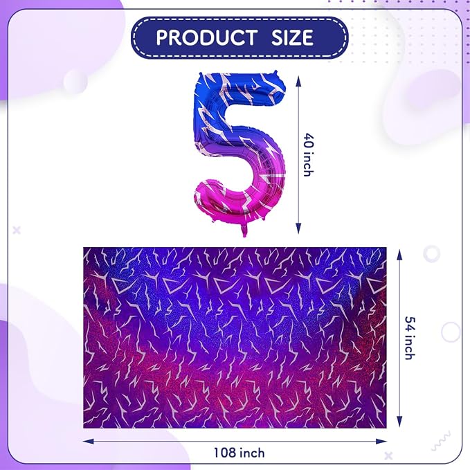 2pcs Purple Demon 54''x108'' Birthday Tablecloth and 40 Inches Number 5 Hunters - Image 2