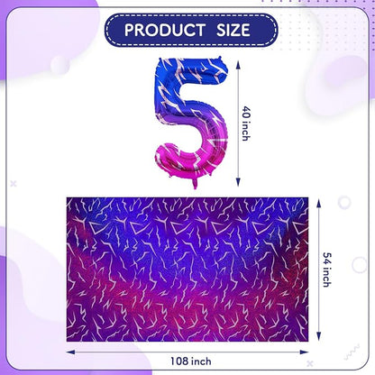 2pcs Purple Demon 54''x108'' Birthday Tablecloth and 40 Inches Number 5 Hunters - Image 2