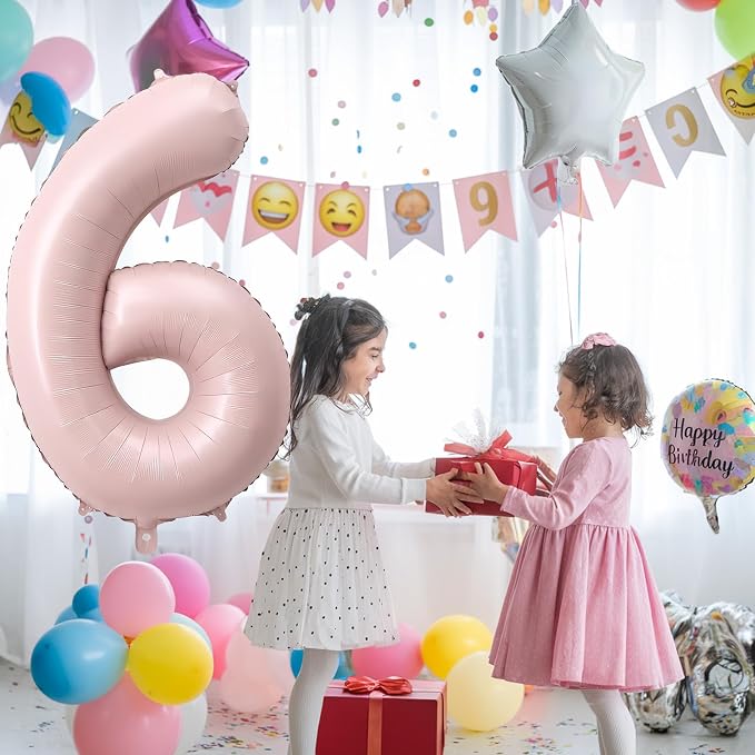 40 Inch 6 Balloon Number, Large Pastel Baby Pink Foil Number 6 Balloons - Image 3