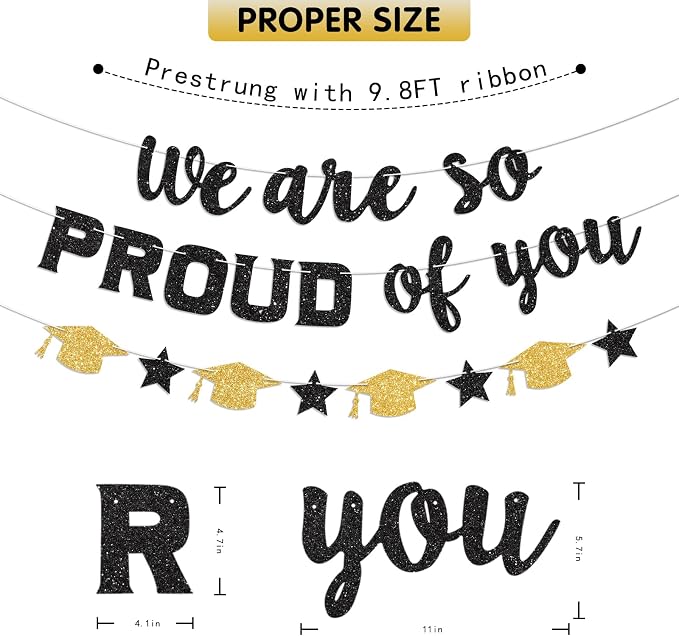We Are So Proud of You Banner Black Prestrung Graduation Banner Graduation - Image 4