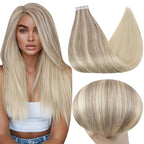 Full Shine Balayage Tape in Extensions Real Human Hair 16Inch 18 Ash Blonde Fading to 22 Light Blonde Highlights 60 Seamless Tape in Hair Extensions Seamless Invisible Skin Weft Remy Hair 50G 20Pcs