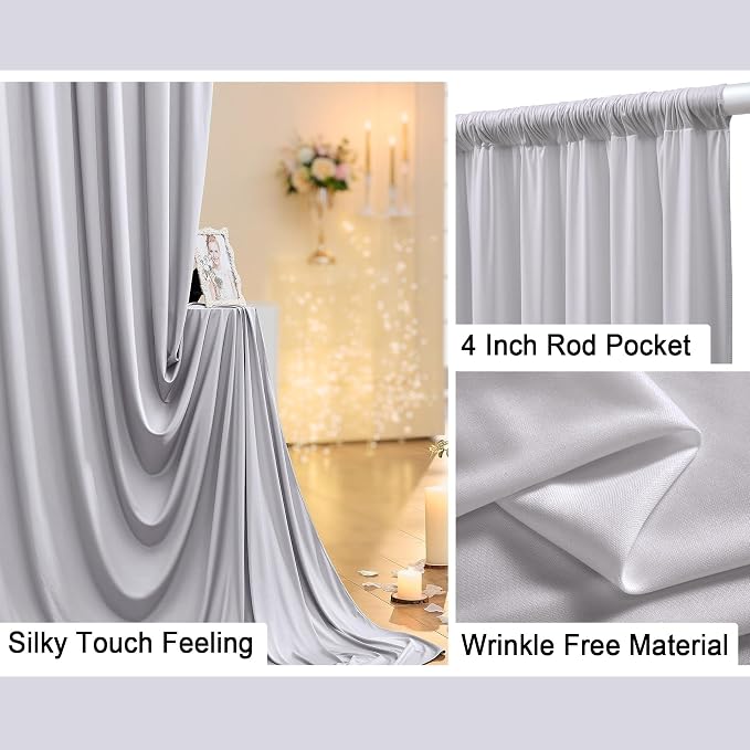 10 ft x 8 ft Wrinkle Free Silver Backdrop Curtain - Image 2