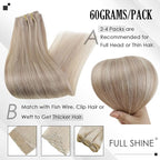 Full Shine Clip in Hair Extensions Ash Blonde Highlights 16 Inch 3 Pcs 60 G Lightweight Clip in Hair Extensions for Thin Hair