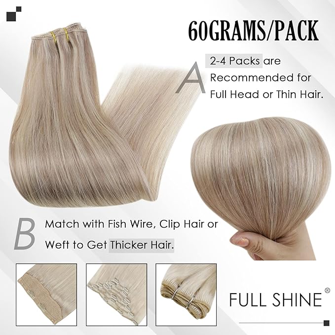 Full Shine Blonde Hair Extensions Clip in Human Hair Highlights Blonde Hair Clip in Hair Extensions Easy to Wear Lightweight 3 Pcs 18 Inch 60 G