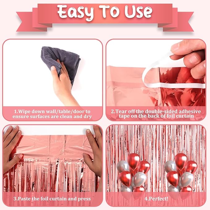 Voircoloria Rose Gold Foil Fringe Backdrop Curtains, 2 Pack | Tinsel Streamers - Image 4