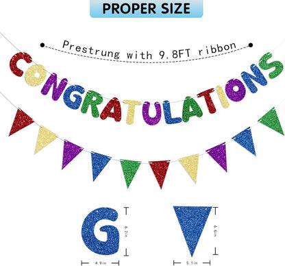 Multicolor Congratulations Banner Prestrung Glitter Congrats Banner - Image 6