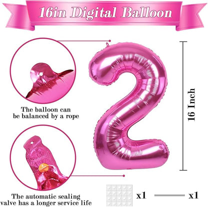 TONIFUL Number Balloon 16 Inch 10 Pcs Hot Pink 0-9 Birthday Number Balloons | - Image 2