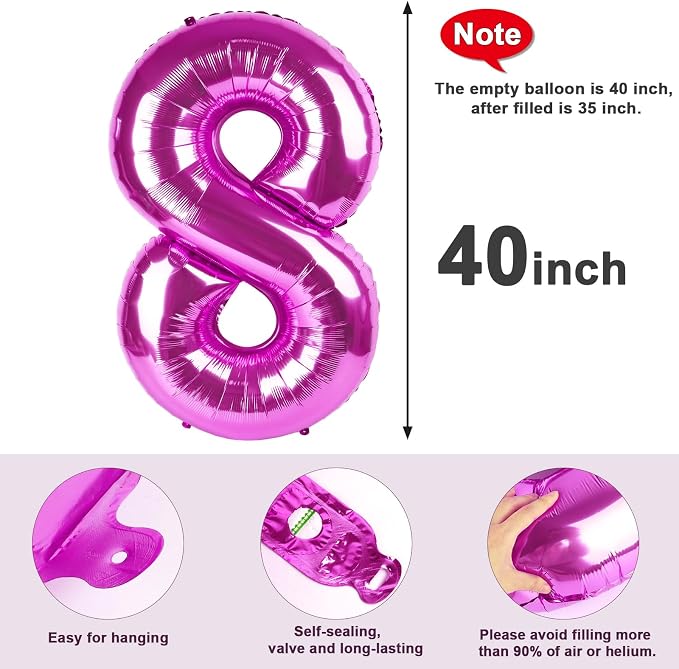 8 Balloon Numbers Birthday Decorations, 40In Rose Purple Balloons - Image 5