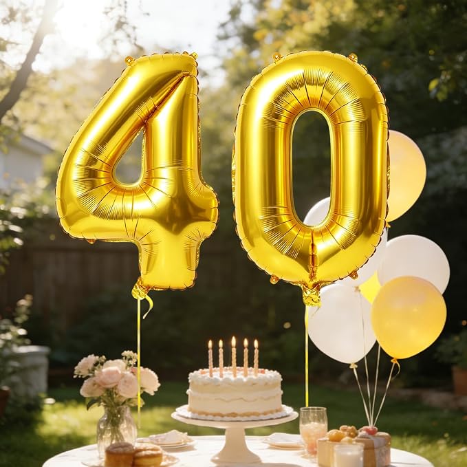 40 Inch Number 40 Balloons for 40th Birthday Party Decorations, 0-100 Gold - Image 3