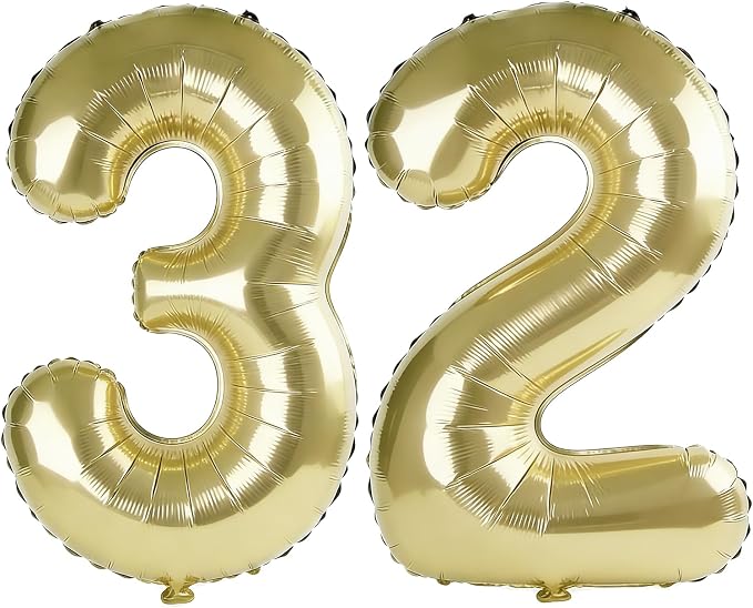 40 Inch Number 32 Balloons for 32nd Birthday Party Decorations, 0-100 Champagne by FOBELEC