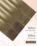 GOO GOO Invisi Edge Tape in Hair Extensions Human Hair, 9/60 Balayage Ash Brown to Platinum Blonde 10pcs injected with 10pcs classical tape ins, 24inch 50g, Virgin Remy Hair, Natural Look