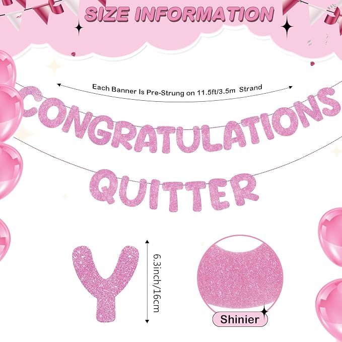 Fulmoon Pre Strung Congratulations Quitter Glitter Banner Funny Retirement - Image 2