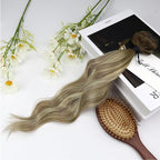 Full Shine Clip on Hair Extensions Human Hair 16 Inch Lace Clip in Extensions Real Human Hair Brown Ombre Ash Brown Mix Light Blonde Straight Remy Hair Extensions 3 Pcs 60 G