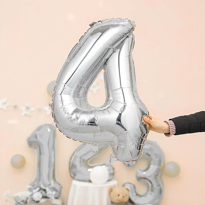 40 Inch Silver Number Balloons, Helium Mylar Foil Number Balloons - Image 5