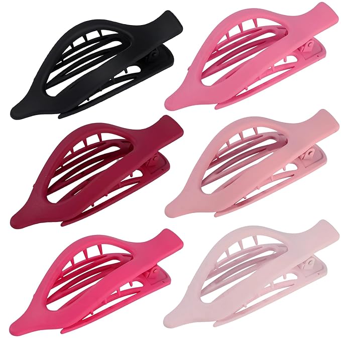 Flat Hair Clips for Women - 6 PCS French Flat Claw Clips Medium Hair Clips for Girls Large Hair Claw Clips for Thick or Thin Hair Strong Hold No Slip Hair Accessories for women (Pink)