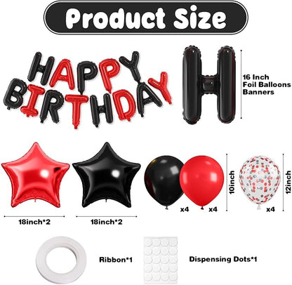 29PC Red Black Happy Birthday Balloon Banner, 16 Inch 3D Letter Banner Sign - Image 2